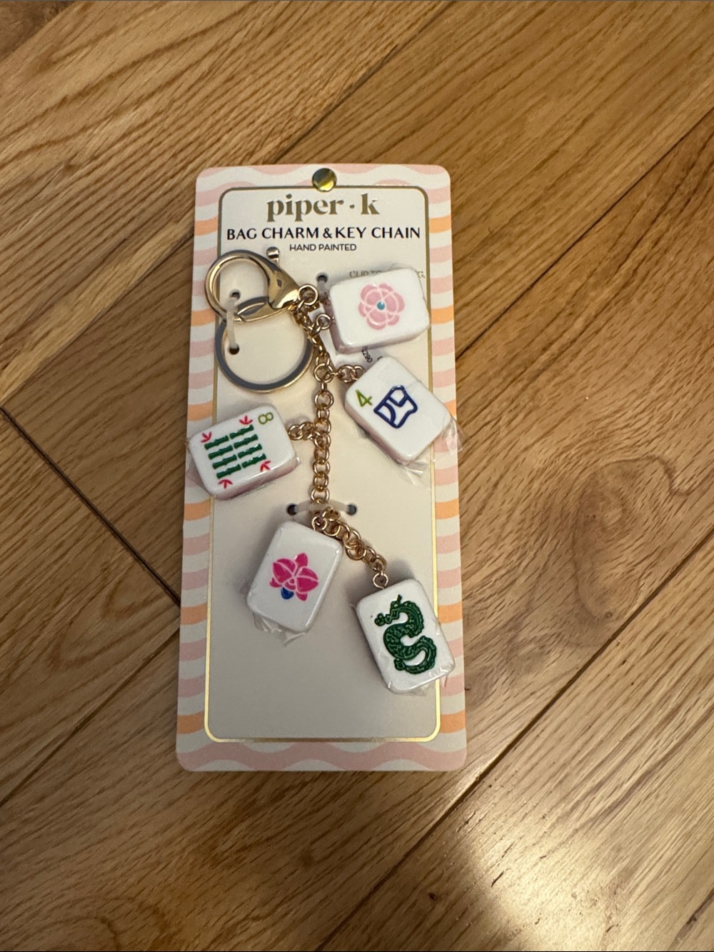 NWT Piper k Gold-Tone Mahjong Tile Charm Keychain with Multicolor Tiles